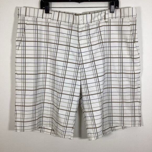 Nike Golf Shorts Plaid Dri-Fit Stretch Pockets Men Size 42 NWT White Tan Blue - Picture 1 of 7